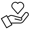 Outline of a hand holding a heart for personalized care